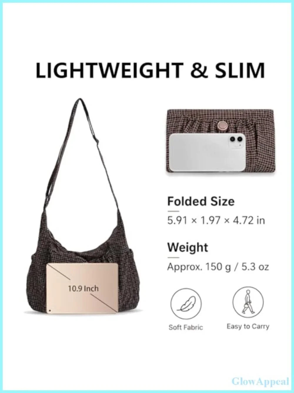 Nylon Hobo Bag Lightweight Plaid Messenger Drawstring Crossbody Shoulder Handbag